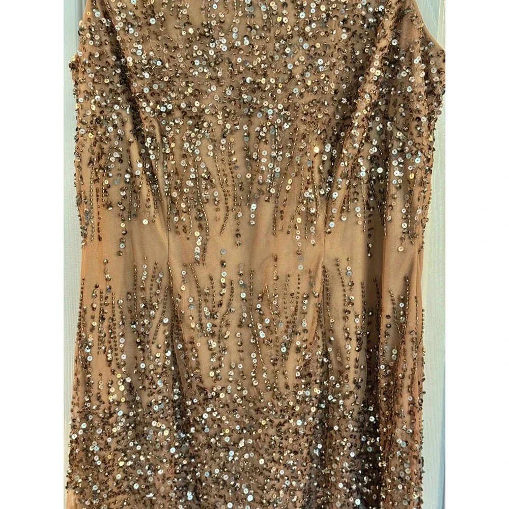 Adrianna Papell Sz 10 NWT Rose Gold Beaded Sequin Cocktail Dress Gatsby Art Deco - Picture 4 of 7
